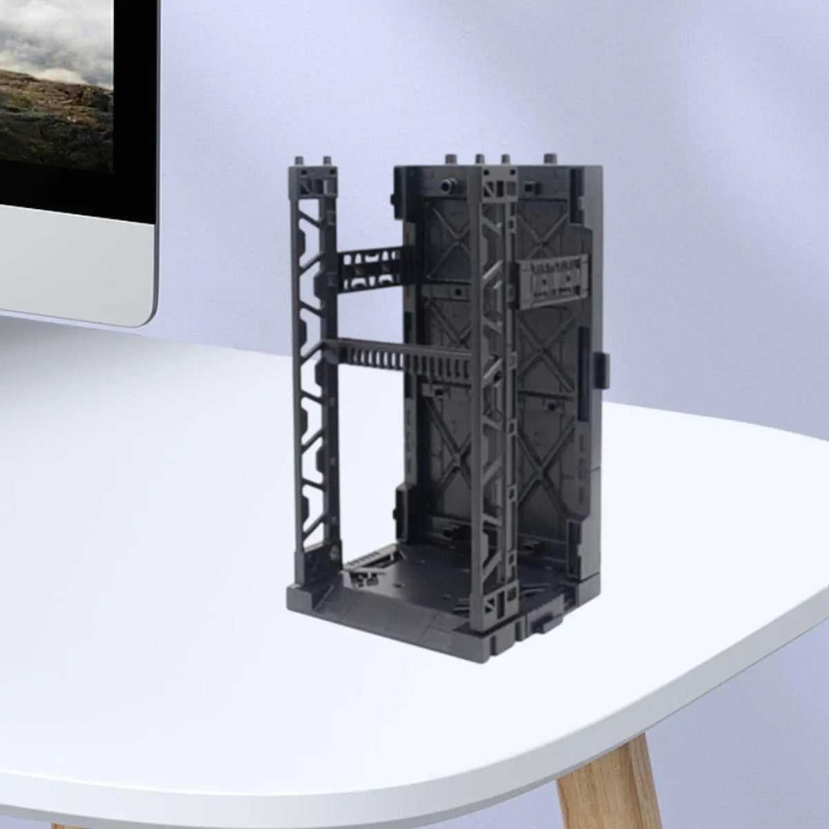 organisateur bricolage industriel futuriste support rangement jouets structure texturée gris foncé