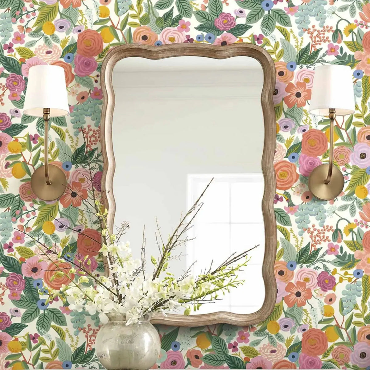 miroir transparent classique fleurs colorées feuilles baroque sans fixation visible