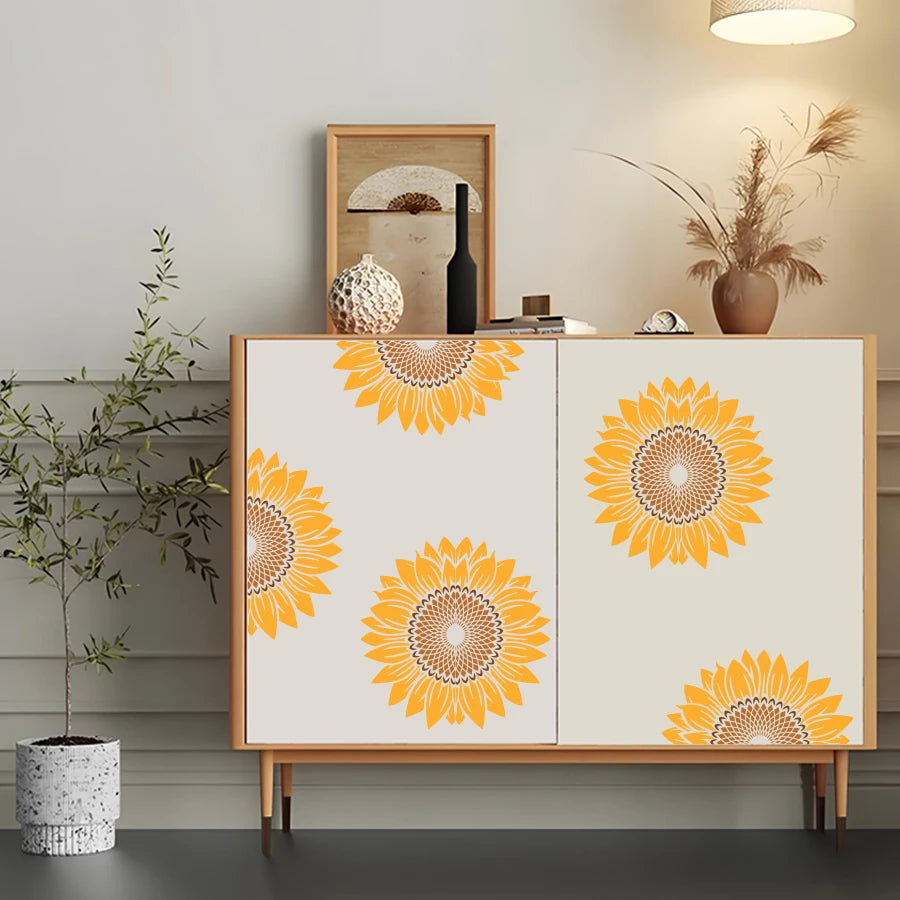 sticker moderne fleur tournesol blanc jaune adhésif intérieur extérieur 21cm 29.7cm