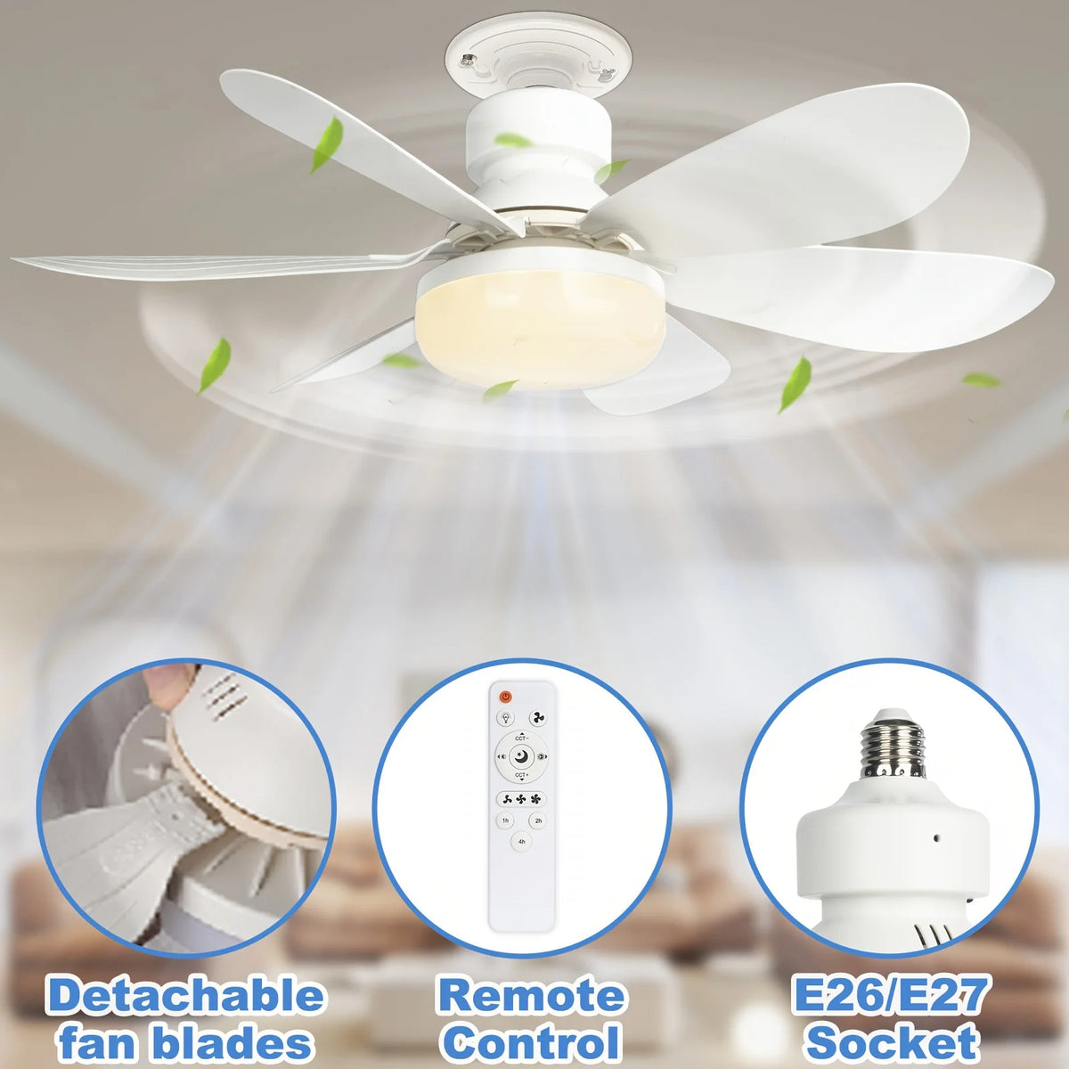 ventilateur blanc led 40w vitesses télécommande moderne pales blanches mat
