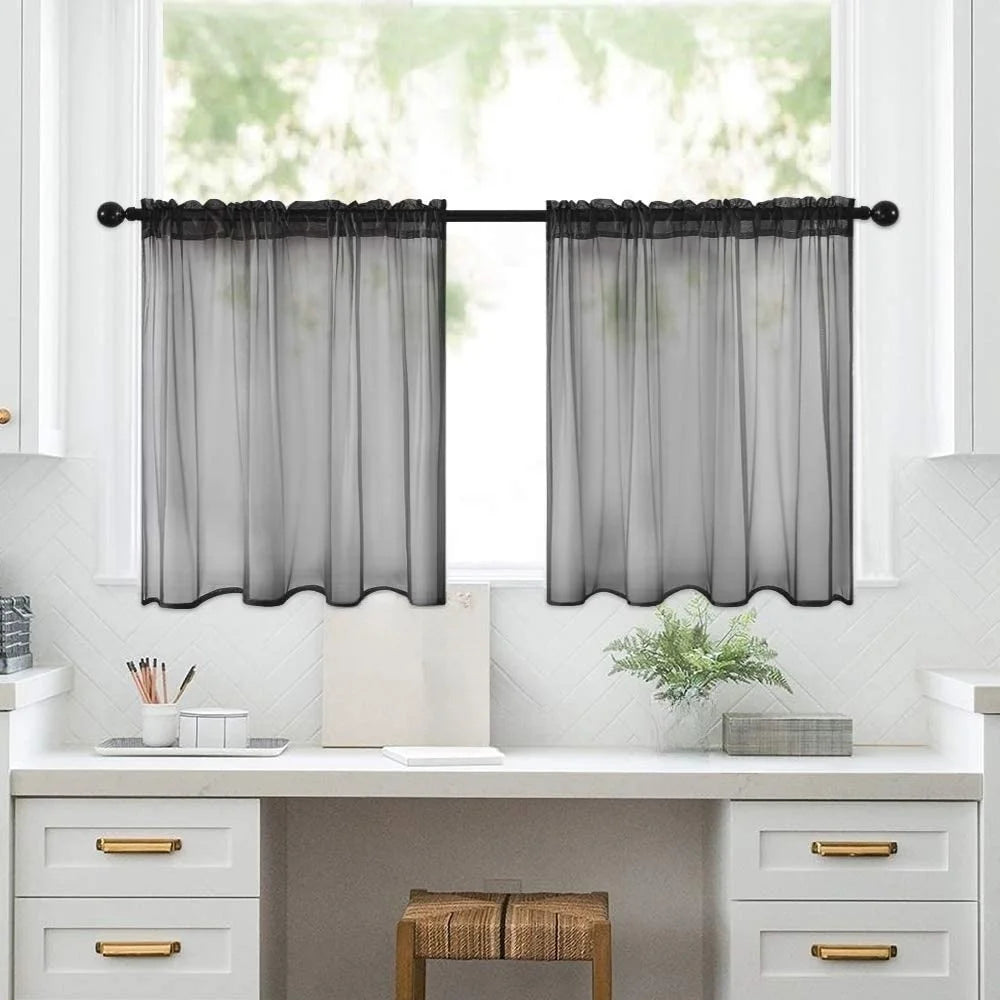rideaux courts tissu plissé polyester translucides moderne blanc gris noir