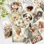 cartes postales vintage fleurs animaux romantiques clips pinces beige rose vert