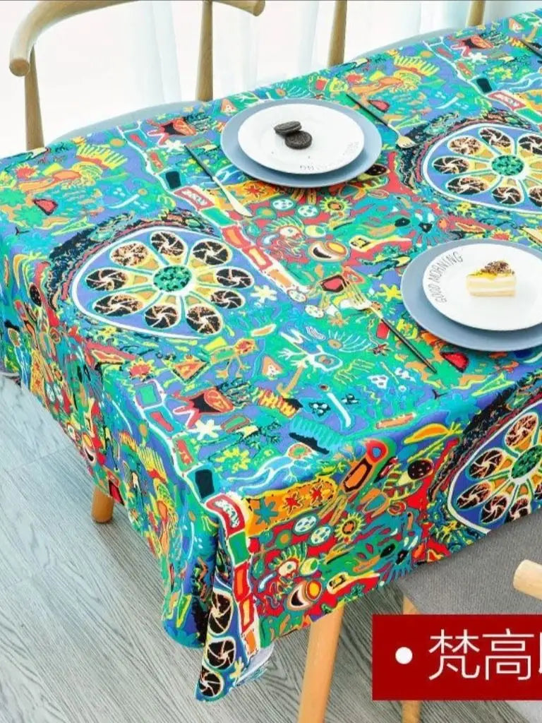 tapis lin ethnique motifs floraux géométriques bohème coloré table nappe