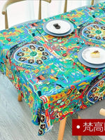 tapis lin ethnique motifs floraux géométriques bohème coloré table nappe