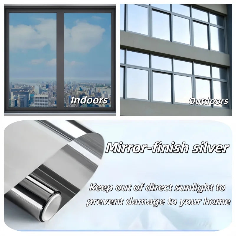 film fenêtre argenté adhésif miroir unidirectionnel opaque protection uv isolation thermique moderne DIY