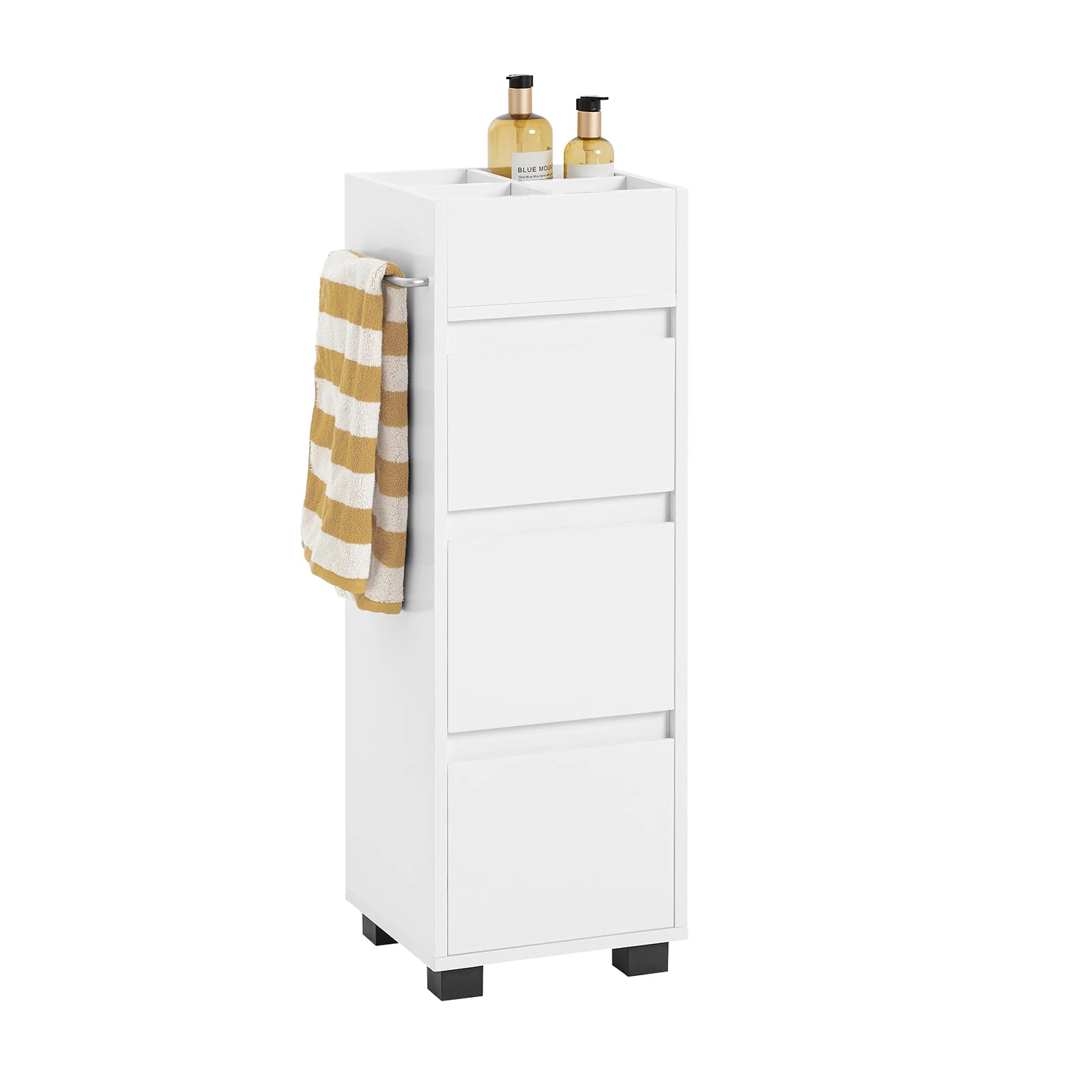 Armoire de salle de bain blanche avec 3 tiroirs et 4 compartiments vue de face