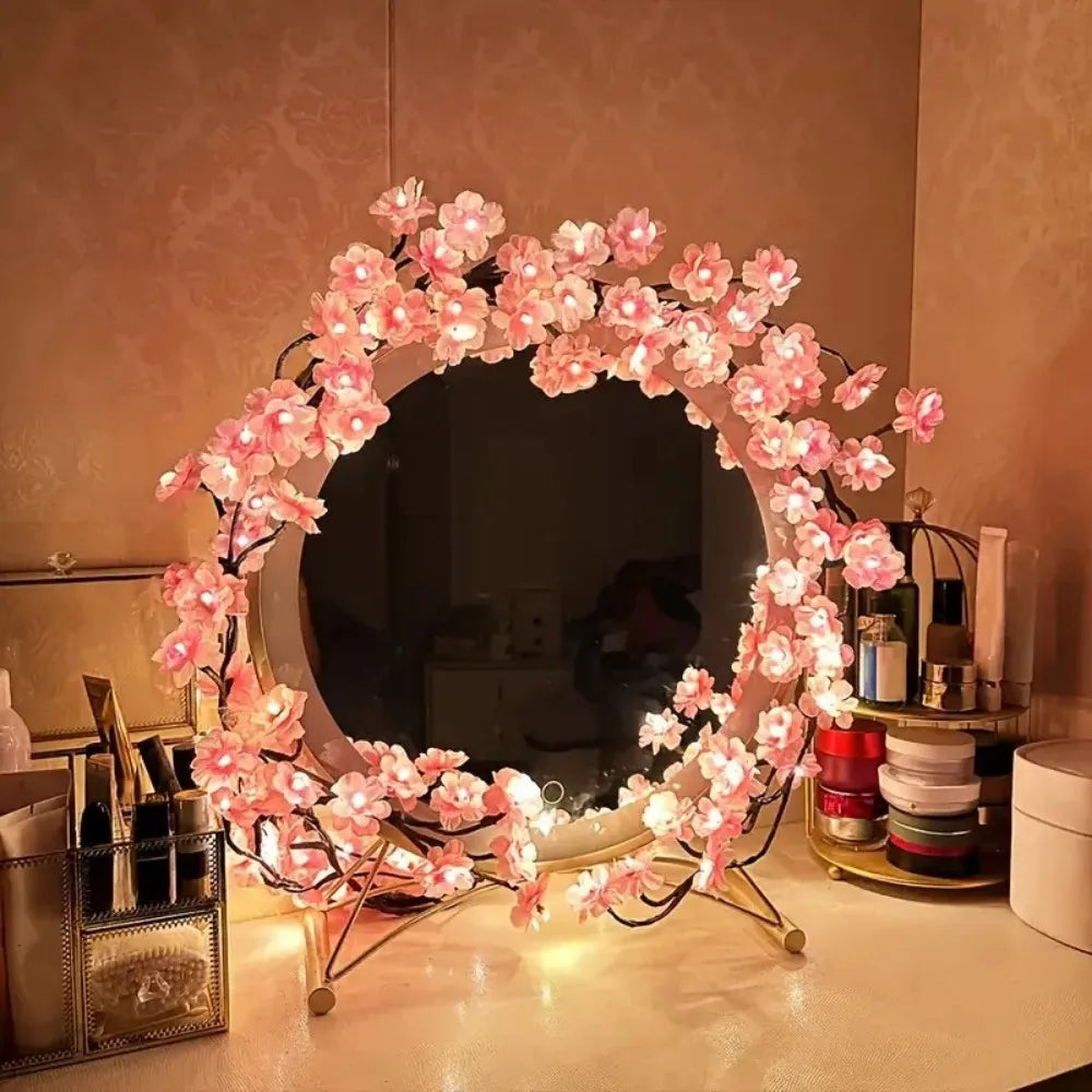 guirlande lumineuse branche cerisier fleurs rose clair branches naturelles décoratif chambre salon