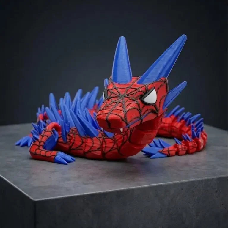 statue dragon spiderman rouge bleu texture toile araignée tête dragon chapeau