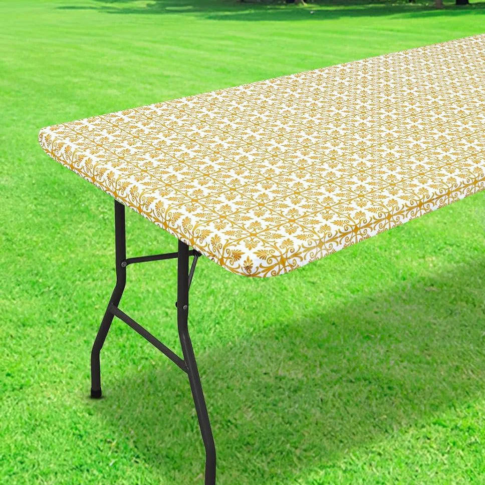 nappe table rectangulaire motif floral gris blanc pvc réutilisable moderne élégante noël camping pique