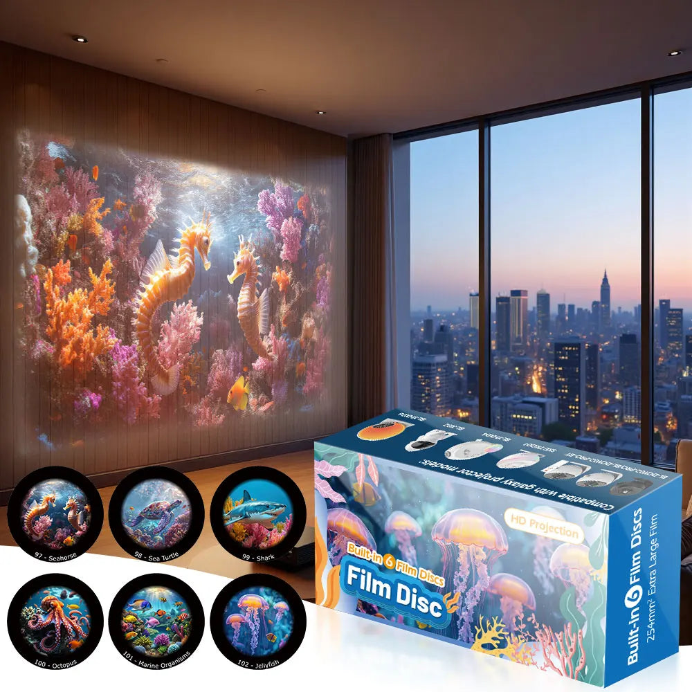 projecteur mural blanc noir univers planètes galaxies coeurs poissons coraux patterns 4k hd
