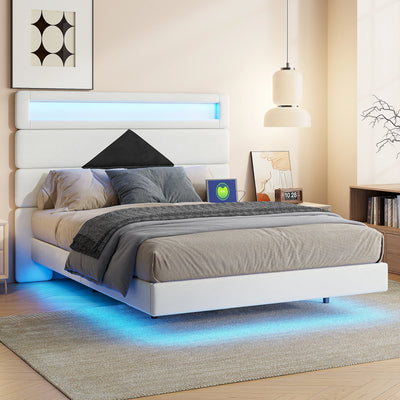 Lit double 140x190 cm design suspendu avec tête de lit LED modulable