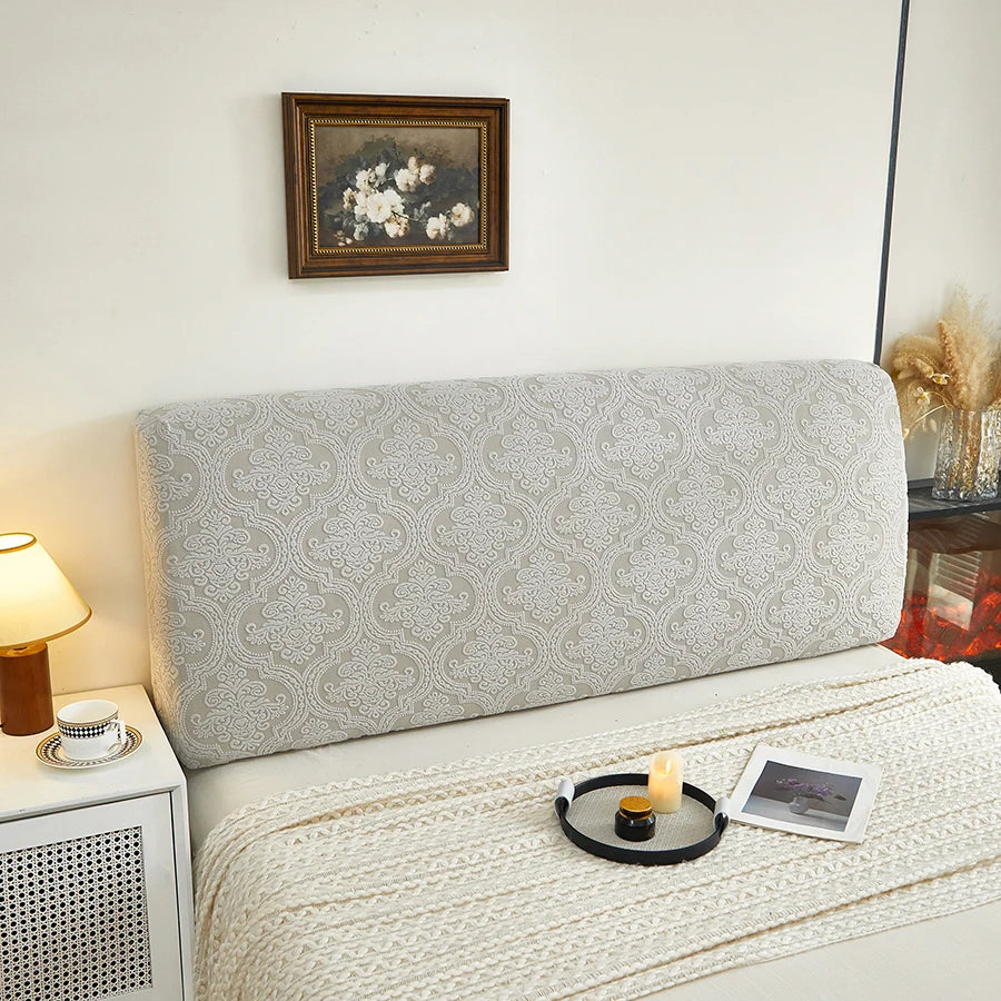 couvre tête lit classique brodé floral beige adhésif polyester élastique facile nettoyage toutes saisons