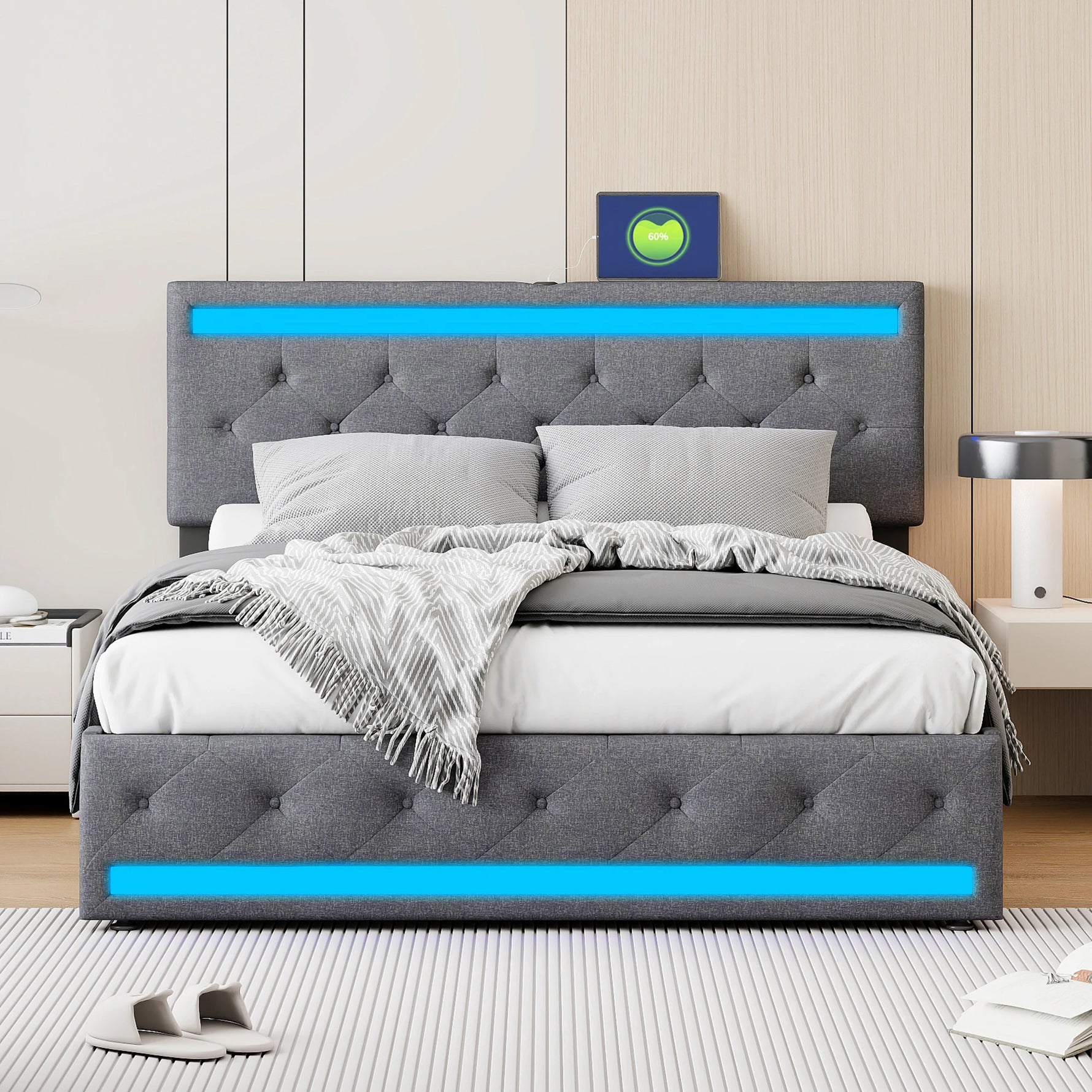 Cadre de lit en lin doux avec design moderne et élégant