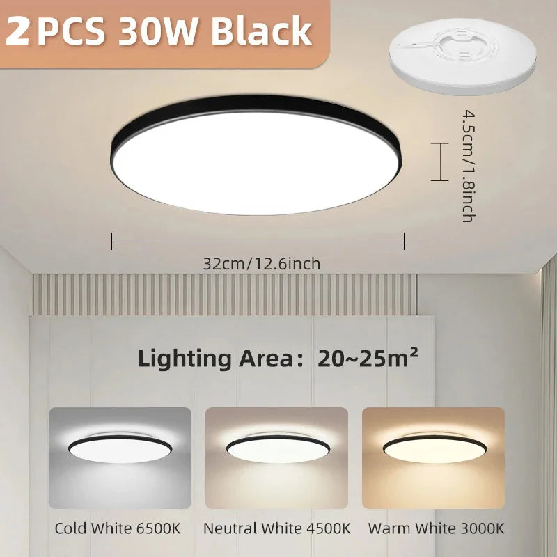 lampe led plafonnier blanc moderne 27cm diamètre 5cm épaisseur 18w 30w