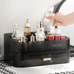 organisateur maquillage boîte rangement bijoux noir rayures moderne respectueux environnement cosmétiques flacon crème rouge