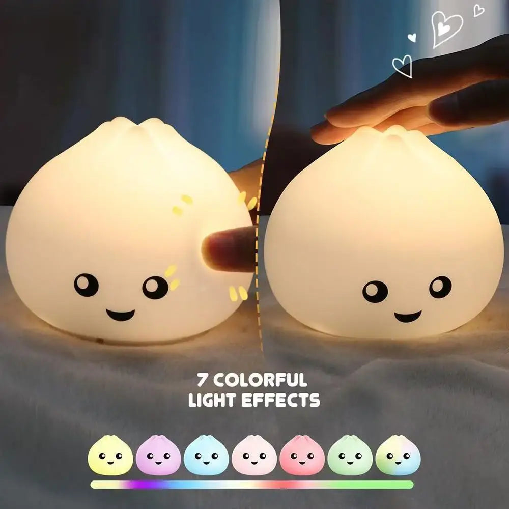 lampe led rechargeable forme dumpling souriant blanc jaune rose violet vert orange adorable chambre