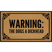 tapis d'entrée humoristique floral antidérapant chien marron noir bleu warning