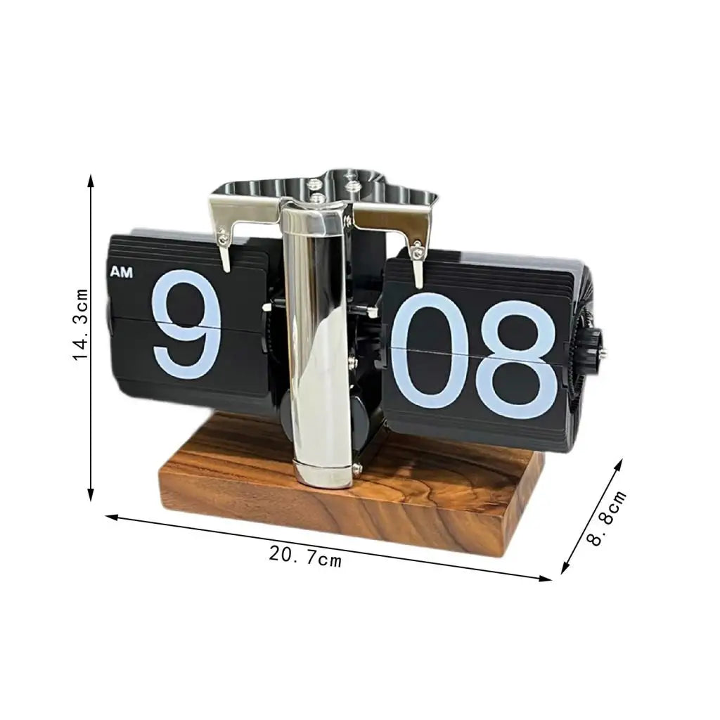 horloge flip cadran numérique vintage rétro base bois métal brillant chambre