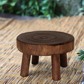 tabouret rustique bois naturel support pot fleur intérieur extérieur 14x9cm
