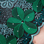 tissu dentelle brodée fleurs paillettes couleurs bleu vert rose occasion mariage party