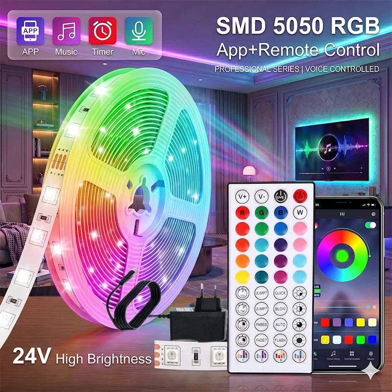 ruban led multicolore moderne adhésif télécommande synchronisation musicale controle application 10m 15m 20m 30m