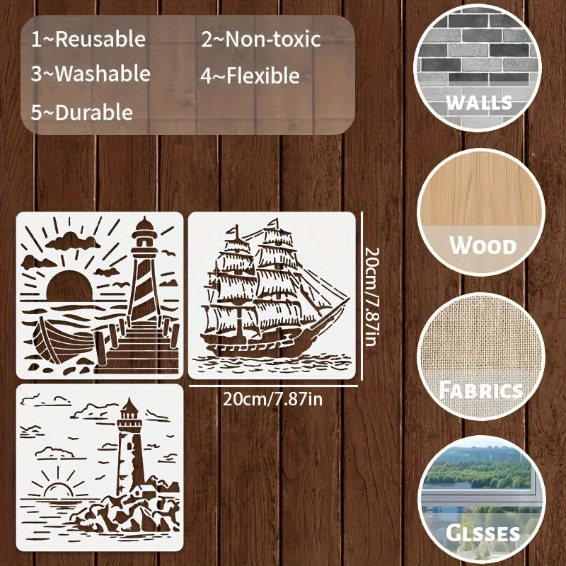 stencils peinture marins phare bateau vintage blanc art mural bricolage décorationintérieur