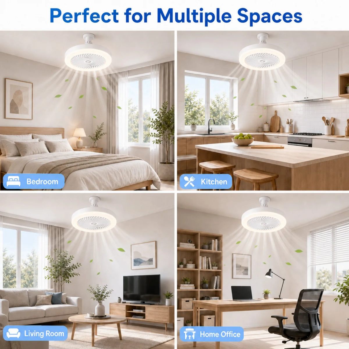 ventilateur moderne lampe led blanc télécommande variateur intensitéintérieur chambre salon