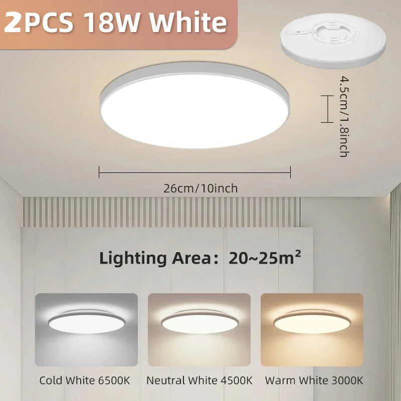lampe led plafonnier blanc moderne 27cm diamètre 5cm épaisseur 18w 30w