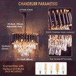 lustre moderne cristal noir doré effet gouttes pluie niveaux led variable salon chambre