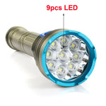 lampe torche rechargeable led blanc jaune mode stroboscope alliage aluminium robuste doré bleu