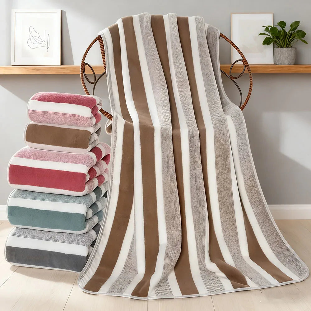 serviettes bain ultra douces super absorbantes séchage rapide rayures horizontales modernes gris blanc vert