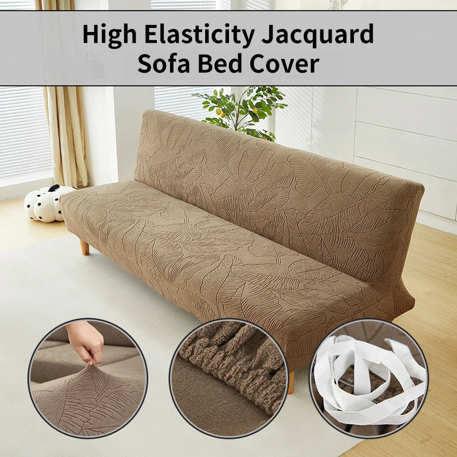 housse canapé lit marron clair motif feuilles plantes moderne protection tissu jacquard salon maison