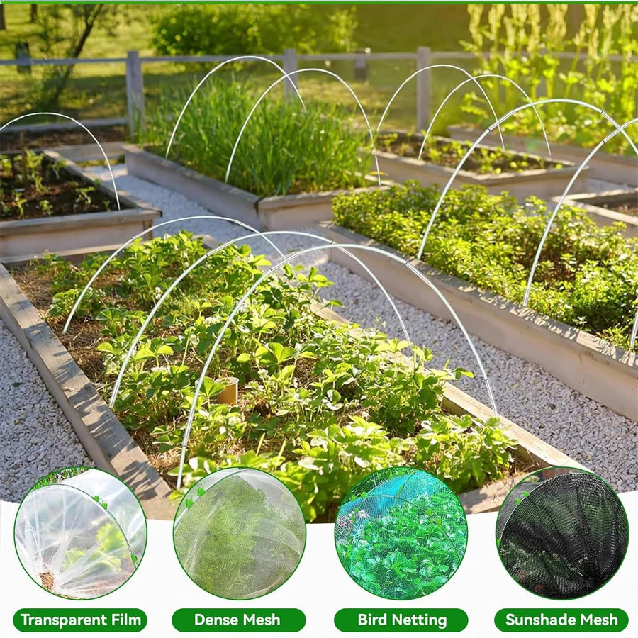 structures tunnel jardinage arceaux support plantes noir vert blanc transparent filets opaques clips verts