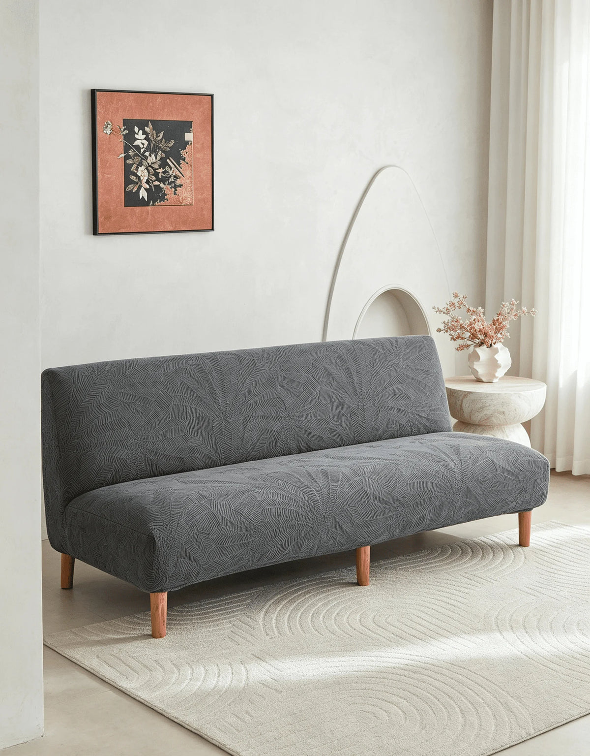 housse canapé lit couverture polyester feuilles palmier moderne gris opaque lavable machine