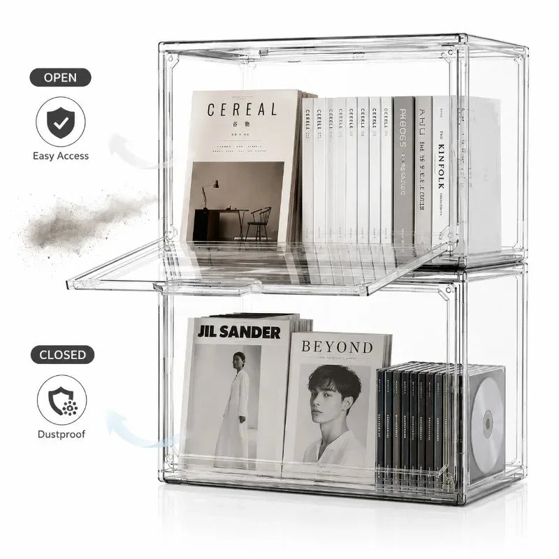 boîtes rangement transparentes modernes minimalistes livres cd magazines figurines decoration 45cm 60cm xl xxl