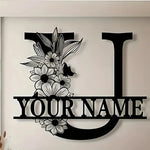 lettre décorative métal noir personnalisée fleurs papillon art mural rustique décoration intérieure maison