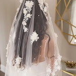 voile mariée blanc fleurs blanches romantique bord coupé transparent polyestère