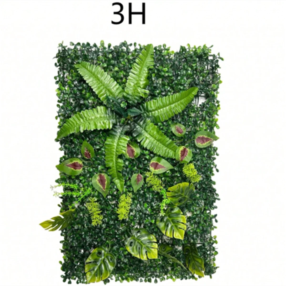 panneau végétal artificiel feuilles diverses fleurs blanches moderne décoration extérieure herbe verte opacité naturelle
