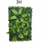 panneau végétal artificiel feuilles diverses fleurs blanches moderne décoration extérieure herbe verte opacité naturelle