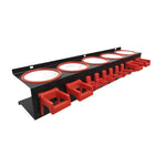 support mural bouteilles nettoyant noir rouge clips organisation garage pratique fonctionnel