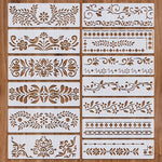 stencils peinture motifs floral ornements blanc brun artisanal décoration murale bricolage