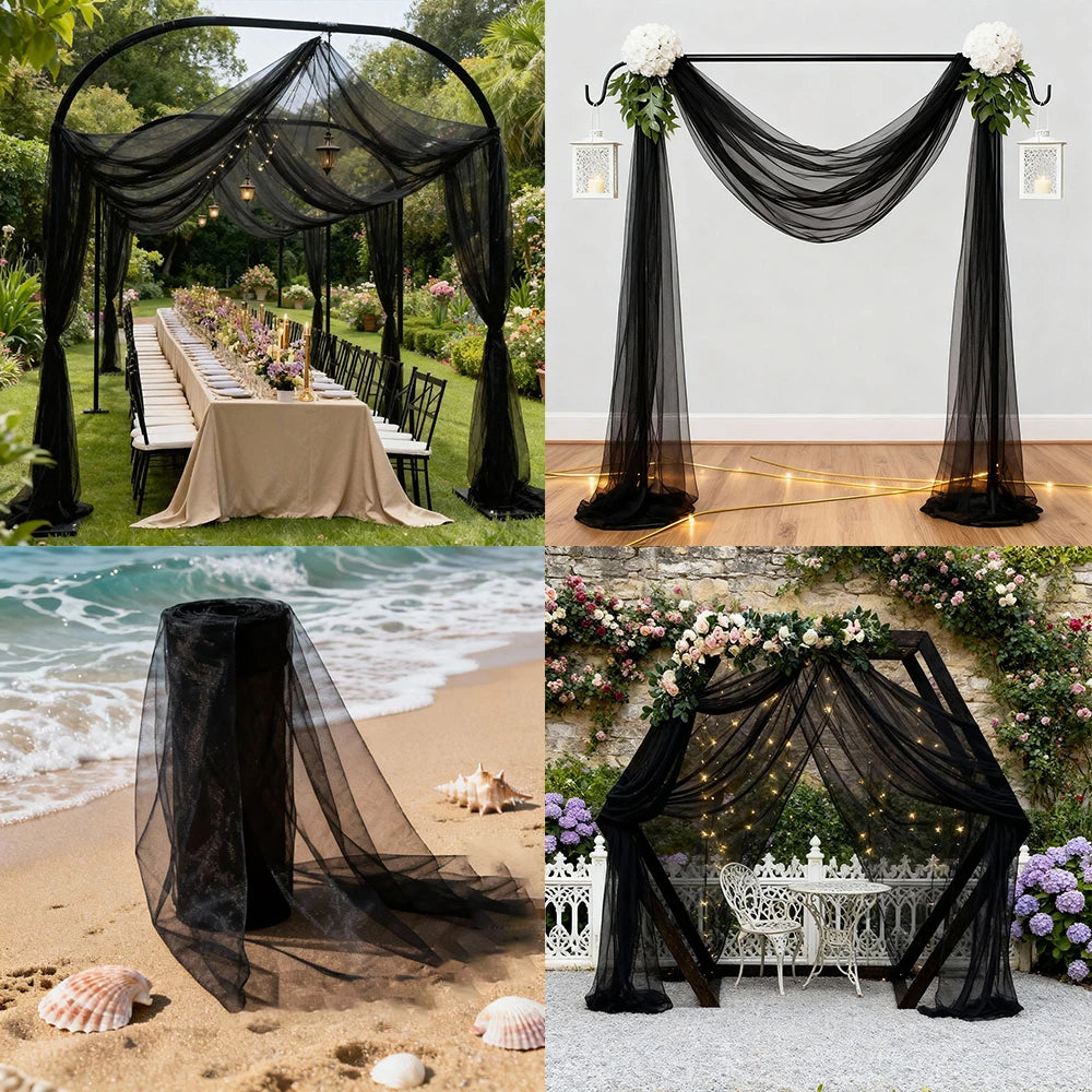 rideaux mariage tulle blanc rouge noir beige vert fleurs élégants clips inclusion bouquets arches