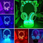 lampe led 3d casque audio oreilles chat veilleuse chambre enfant décoration lumineuse
