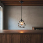 lampe suspension moderne industrielle structure géométrique métal noir tringle