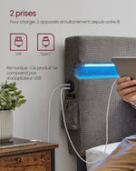 Prises USB et Type-C intégrées au lit pour recharge pratique