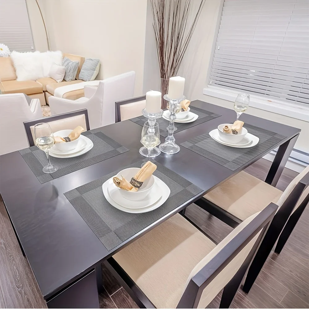 tapis table moderne rectangle beige gris carreaux vinyle adhésif facile nettoyer résistant chaleur