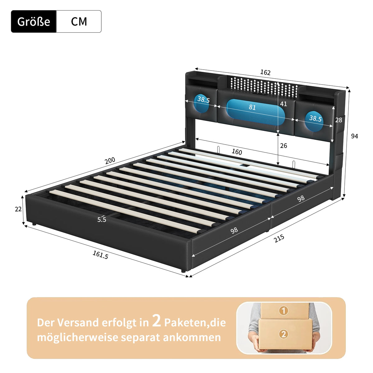 Éclairage LED multicolore du lit en mode nuit