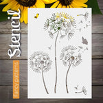 Stencil blanc minimaliste fleurs pissenlit papillons peinture art mural décoration tissus scrapbooking