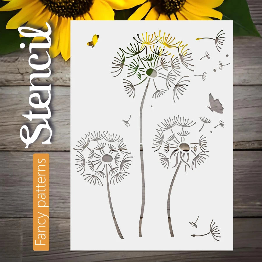 Stencil blanc minimaliste fleurs pissenlit papillons peinture art mural décoration tissus scrapbooking