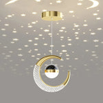 lampe suspendue moderne or noir étoiles croissant lune cristal spatial décoration chambre salon